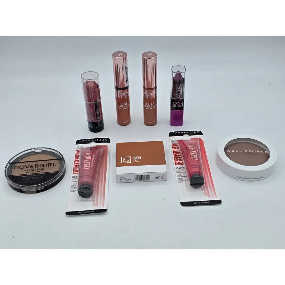 9 Lot Assorted Lipstick Blush Foundation Make-Up Products Mixed Brands-Some Open